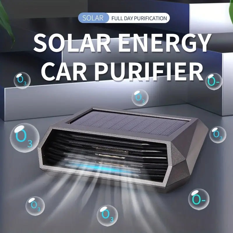 Solar powered car air purifier, automatic parking operation, effectively decomposes odors, sterilizes and disinfects, without the need for consumables. Solar panel, built-in lithium battery, fully charged with a range of 10-15 days